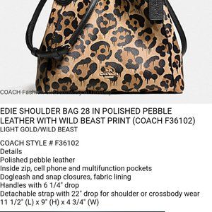 EDIE SHOULDER BAG 28 IN POLISHED PEBBLE LEATHER WITH WILD BEAST PRINT (COACH F36